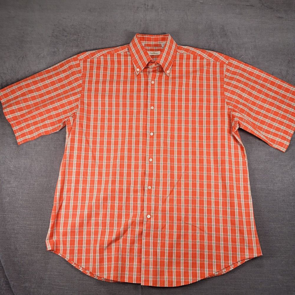Peter Millar Short Sleeve Orange Plaid Button Up Shirt‎ Mens Size XL